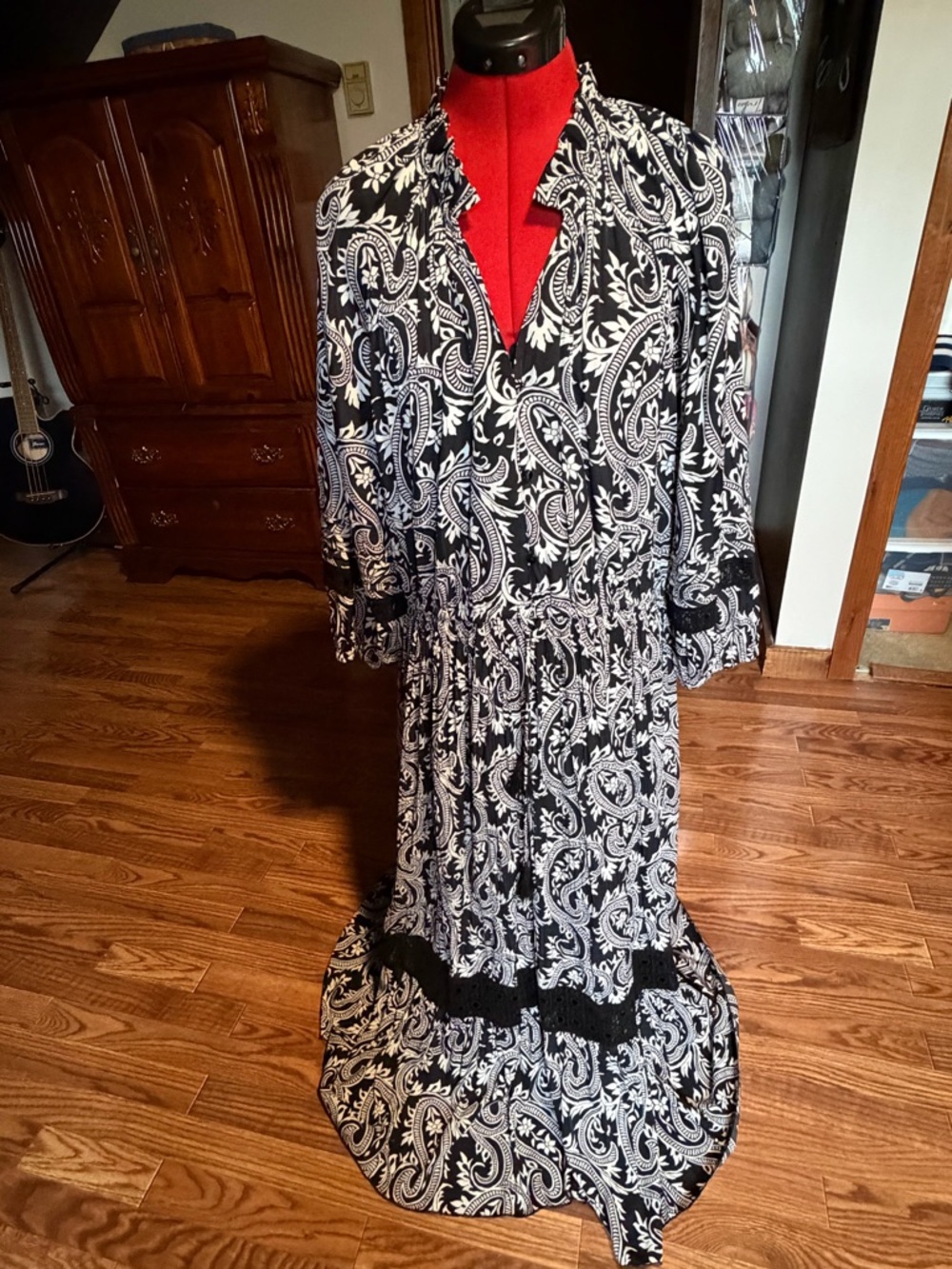 Chico's Black and White Paisley Tiered Maxi Dress